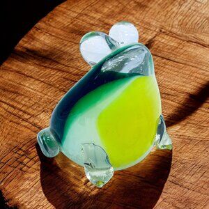 Vintage Crystal Glass Frog Paperweight Figurine Taiwan Collectible